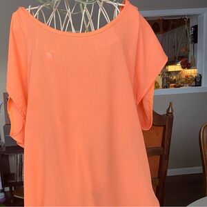 Women's Orange Flowy Blouse L